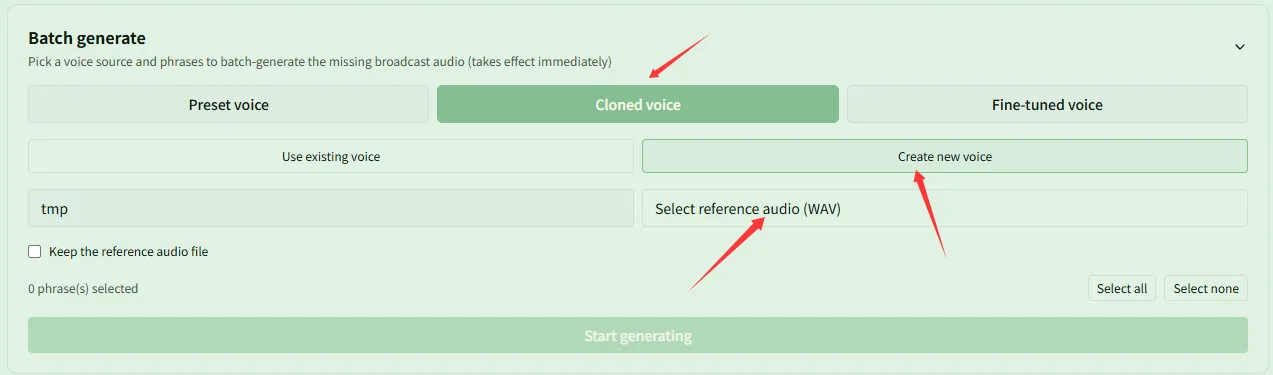 Create new cloned voice settings location